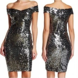 MARINA Off Shoulder Sequin Bodycon Dress